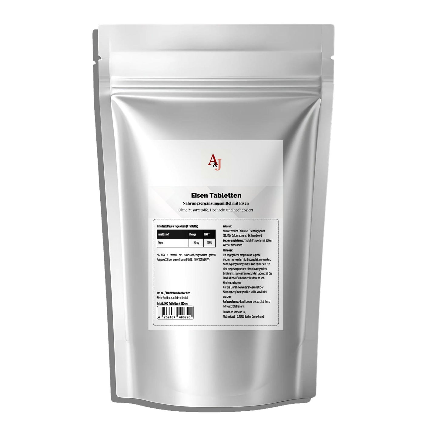 A&J Nutrition Eisenbisglycinat 25 mg – 500 Tabletten – Produktansicht