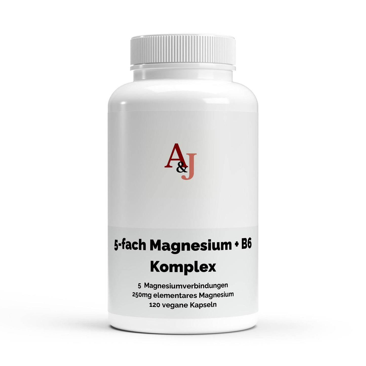 A&J Nutrition Magnesium 5-fach Komplex + Vitamin B6 – 120 vegane Kapseln – Produktansicht