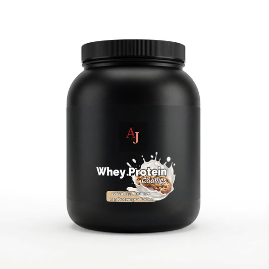 A&J Nutrition Whey Protein Cookies 1 kg – Frontansicht der Dose
