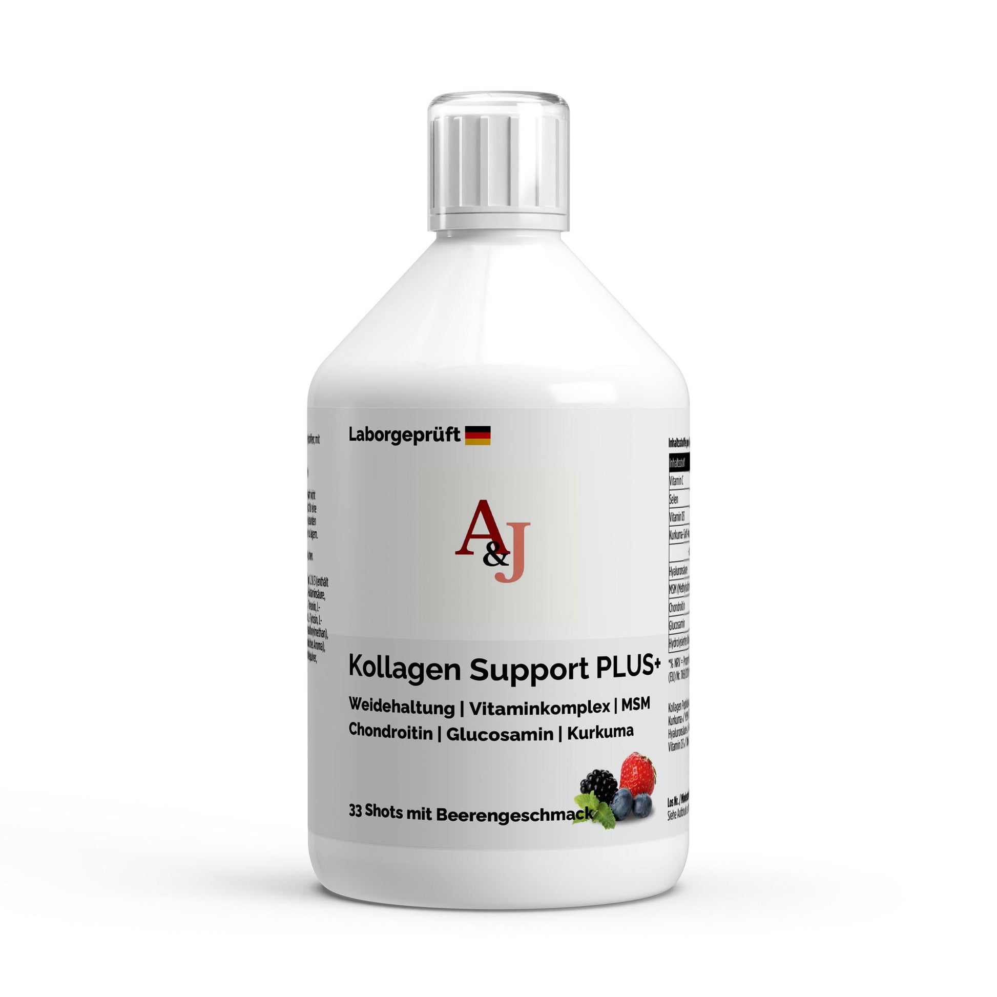A&J Nutrition Collagen Support PLUS+ – Wild Berry – 33 Shots – 500 ml – Product image 1