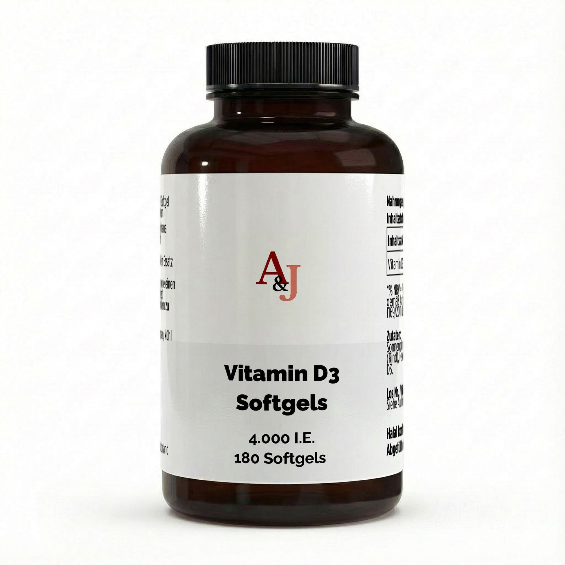 A&J Nutrition Vitamin D3 4.000 I.E. – 180 Softgels – Produktansicht