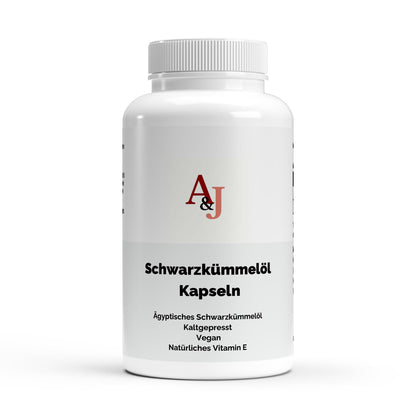 A&J Nutrition Ägyptisches Schwarzkümmelöl – 240 vegane Softgels – Produktansicht