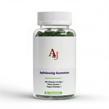 A&J Nutrition Apfelessig + Vitamin C, B6 & Chrom Gummies – Apfel – 60 Stück – Produktbild 1