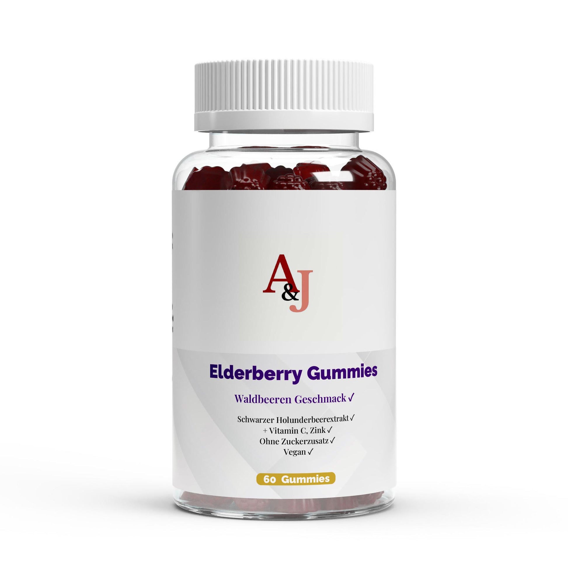 A&J Nutrition Elderberry + Vitamin C + Zinc Gummies – 60 Gummies – product view